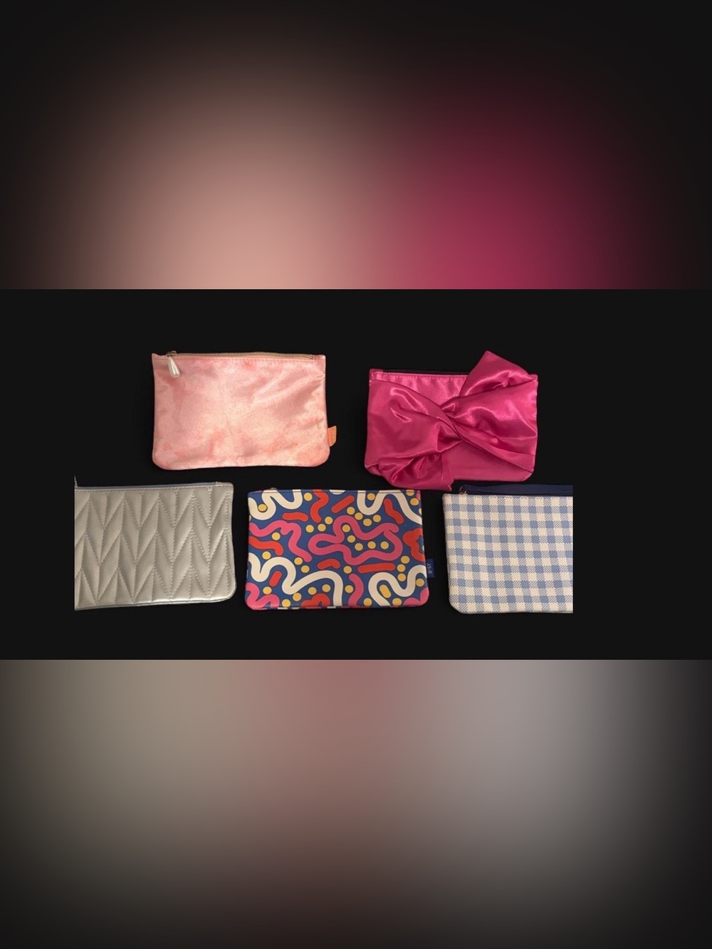 ipsy Pink Bow and Patterned Cosmetic Pouch Set